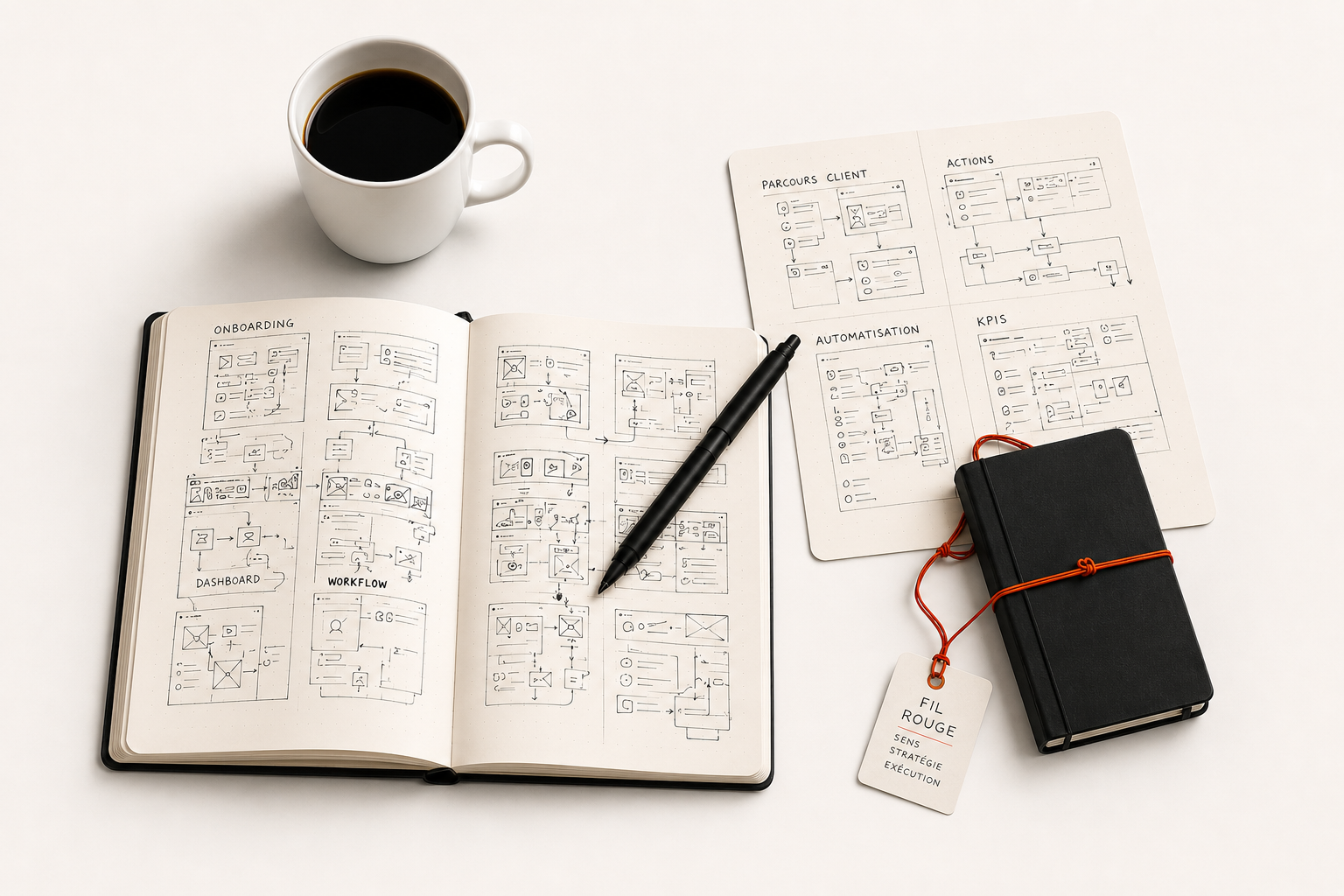 La méthode fil-rouge — carnet et café